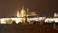 Night view of Prague, Czech Republic: Hradcany, castle and St. Vitus Cathedral. Royalty Free Stock Photo