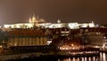 Night view of Prague, Czech Republic: Hradcany, castle and St. Vitus Cathedral. Royalty Free Stock Photo