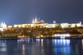 Night view of Prague, Czech Republic: river Vltava, Hradcany, castle and St. Vitus Cathedral