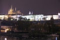 Night view of Prague, Czech Republic: river Vltava, Hradcany, castle and St. Vitus Cathedral