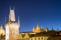 Night View on Prague Lesser Town with Cathedral, Bridge Tower an Royalty Free Stock Photo