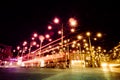 Night view of public transportation hub on jakominiplatz in austrian city graz