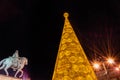Night view of Puerta del Sol in Madrid, Spain, with Christmas decorations Royalty Free Stock Photo