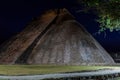Night view of the pyramid of the Magician Piramide del adivino in ancient Mayan city Uxmal, Mexi