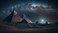 Night view of the pyramids of Giza and the Milky Way. Generative AI Royalty Free Stock Photo