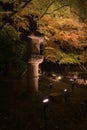 Night view of the red maple trees and stone lantern in a garden at Daigo-ji Temple, Kyoto, Japan Royalty Free Stock Photo