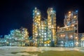 Night view of the refinery, distillation columns Royalty Free Stock Photo