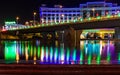 Night view of the reflection of the bridge