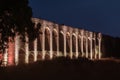 Night view of the remains of an ancient Roman aqueduct located between Acre and Nahariya in Israel