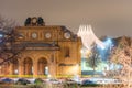 Night view of the remains of Anhalter Bahnhof, a former railway terminus in Berlin, Germany