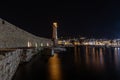 Night view of Rethymno town harbor at Crete island, Greece Royalty Free Stock Photo
