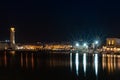 Night view of Rethymno town harbor at Crete island, Greece Royalty Free Stock Photo