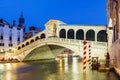 Night view of the Rialto Bridge in Venice Royalty Free Stock Photo