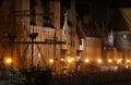 Night view of the river Motlawa waterfront in medieval Old Town of Gdansk, Poland. Royalty Free Stock Photo