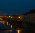 Night view on the river Pakra from promenade locally called Venice. Royalty Free Stock Photo