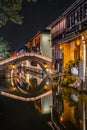 Night view of rivers and architecture in Zhouzhuang Royalty Free Stock Photo