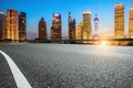 Night view of road and city skyline in Shanghai Royalty Free Stock Photo