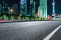 Night view of road and city skyline in Shanghai Royalty Free Stock Photo