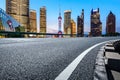 Night view of road and city skyline in Shanghai Royalty Free Stock Photo