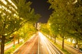 Night view and road to JR Central Towers at Nagoya station in Nagoya Royalty Free Stock Photo