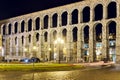 Night view of Roman Aqueduct of Segovia. Spain Royalty Free Stock Photo