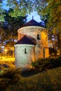 Night view of the Romanesque St Nicholas Rotunda on Castle Hill in Cieszyn, Poland