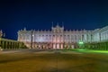 Night view of Royal Palace called Palazio Real in Madrid, Spain Royalty Free Stock Photo