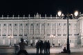 Night view of Royal Palace at Madrid, Spain, official residence of the Spanish royal family Royalty Free Stock Photo