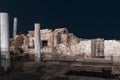 Night view of the ruins of Caesarea city on the Mediterranean coast, which was built by the king of Judea, Herod the Great, in hon