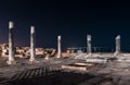 Night view of the ruins of Caesarea city on the Mediterranean coast, which was built by the king of Judea, Herod the Great, in hon