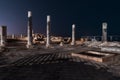 Night view of the ruins of Caesarea city on the Mediterranean coast, which was built by the king of Judea, Herod the Great, in hon