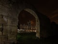 Night view of the ruins of the Monastery of Santa Maria de Rioseco in Burgos, Spain