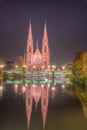 Night view of Saint Paul's church in Strasbourg, France Royalty Free Stock Photo