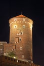 Night view of sandomierska tower on wawel royal castle in cracow in poland Royalty Free Stock Photo