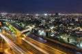 Night view of Santiago de Chile toward the east part of the city, showing the Mapocho river and Providencia and Las Condes distric Royalty Free Stock Photo