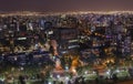 Night view of Santiago de Chile toward the east part of the city, showing the Mapocho river and Providencia and Las Condes distric Royalty Free Stock Photo