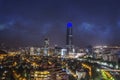 Night view of Santiago de Chile toward the east part of the city, showing the Mapocho river and Providencia and Las Condes distric Royalty Free Stock Photo