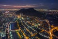 Night view of Santiago de Chile toward the east part of the city, showing the Mapocho river and Providencia and Las Condes distric Royalty Free Stock Photo