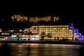 Night view. Seafront hotels lights. Black Sea resort Royalty Free Stock Photo