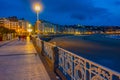 Night view of seaside promenade at San Sebastian, Spain Royalty Free Stock Photo