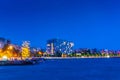 Night view of seaside promenade in Thessaloniki, Greece Royalty Free Stock Photo