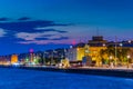 Night view of seaside promenade in Thessaloniki, Greece Royalty Free Stock Photo