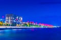 Night view of seaside promenade in Thessaloniki, Greece Royalty Free Stock Photo