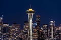 Night view of Seattle, Washington with the iconic Space Needle in the center.