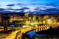 A night view of Sentrum area of Oslo, Norway, with Barcode buildings Royalty Free Stock Photo