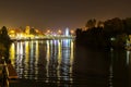Night view of Seville cityscape over Guadalquivir river Royalty Free Stock Photo