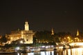 Night view of Seville with its river Guadalquivir and the Torre del Oro Royalty Free Stock Photo