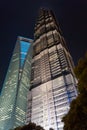 Night view of SFWC and Jin Mao Tower. Royalty Free Stock Photo