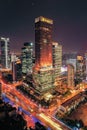 Night view of Shanghai Jing`an CBD