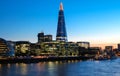 The night view of Shard building, skyscrapers and Thames River, London, United Kingdom Royalty Free Stock Photo